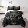 3 Piece Bedding Set with Duvet Cover and 2 Pillowcases - Viking God Gold Ornate Mask Print - Dark Beard Norse Decor