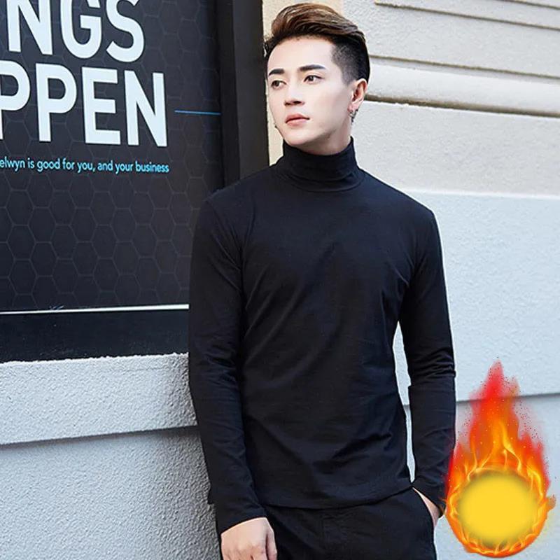 Winter Men's High Neck Bottoming Shirt Long Sleeves Plus Velvet Comfortable and Warm Inside