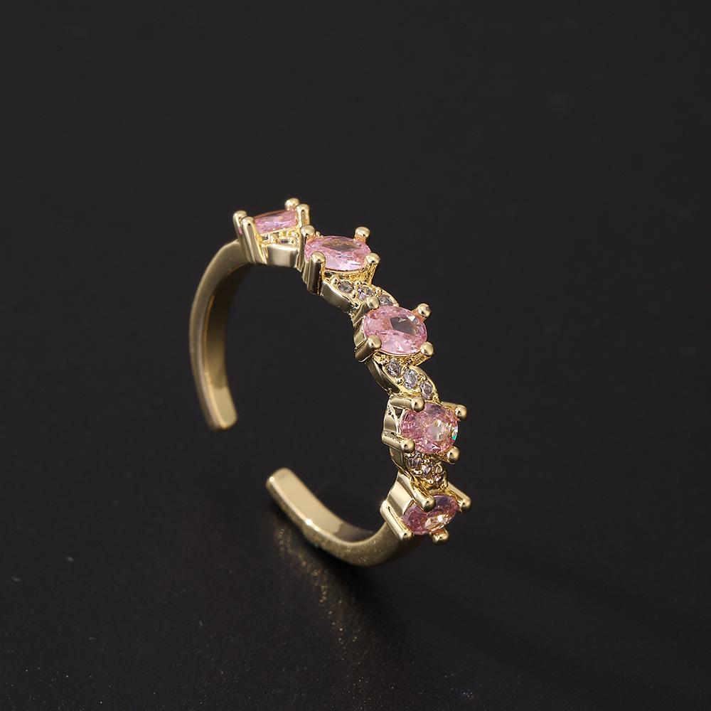 Sweet Bow Zircon Ring Vintage Light Luxury Fashion Pink Open Adjustable Women Jewelry Gift