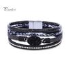 Women Cuff Bangle Four Layers Faux Crystal Rhinestone Retro Fake Leather Magnetic Clasp Girls Wrap Bracelet Fashion Jewelry Gift