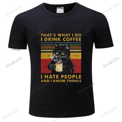 Thats What I Do I Drink Coffee T Shirt I Hate People And I Know Things Vintage Digital Print Mean Black Cat Tshirt
