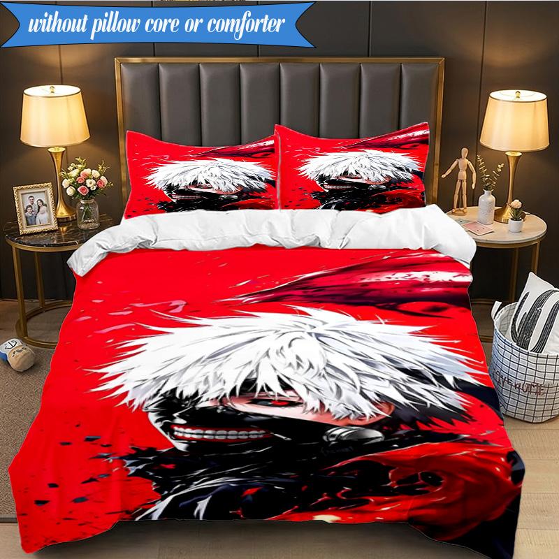 3PCS Tokyo Ghoul Kaneki's Struggle Bedding Set 2D Printing (Includes 1 Duvet Cover + 2 Pillowcases Coreless), Bedroom decor,Fan Gift