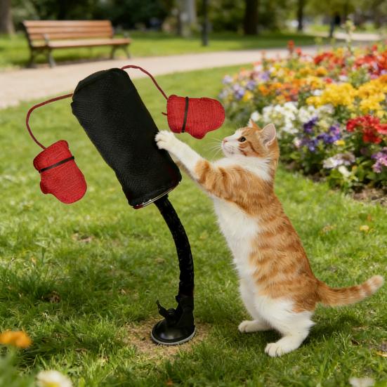 Interactive Cat Punching Bag Cat Boxing Toy with Springy Bobbing Action Dangling Boxing Gloves Punching Bag Play Gym