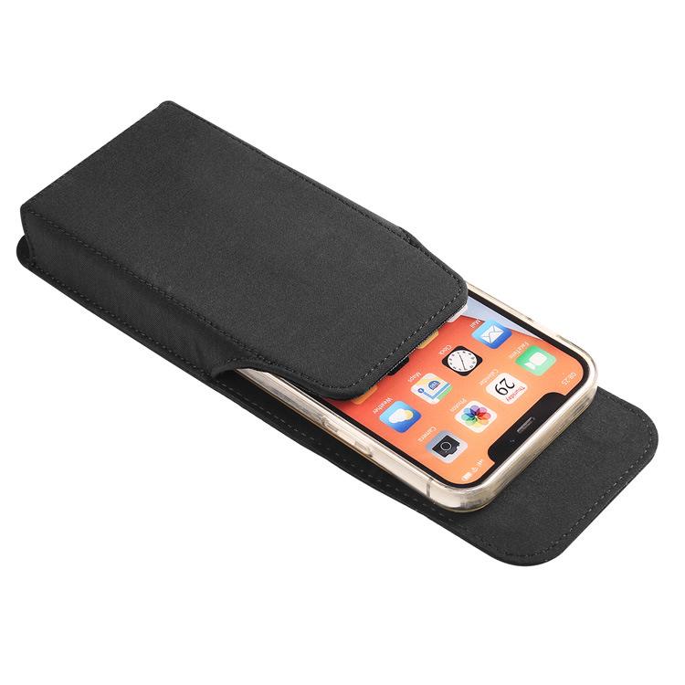 Marsupio Verticale in Nylon per Smartphone con Cinturino in Pelle e Chiusura Magnetica da Uomo