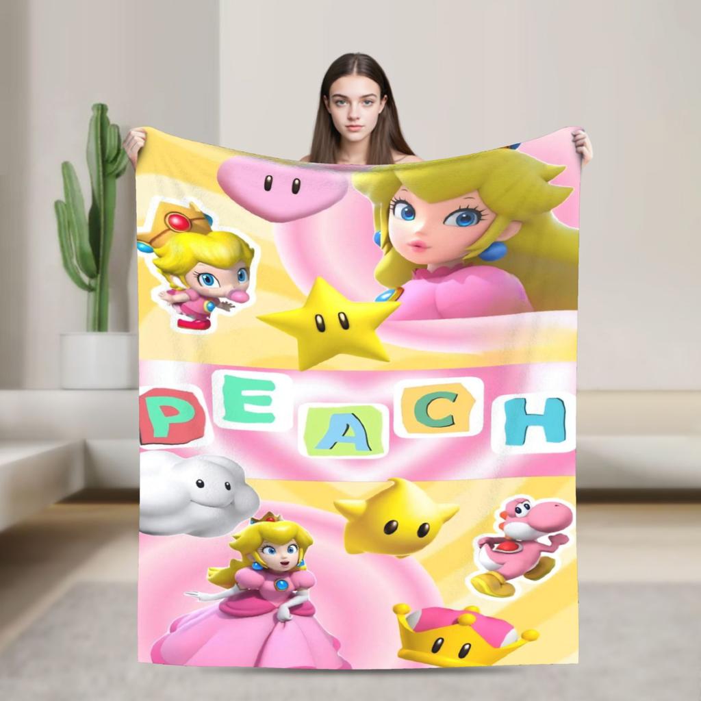 Princess Peach Star Fleece Throw Blanket Super Marioo Blanket for Home Office Super Warm Bed Rug