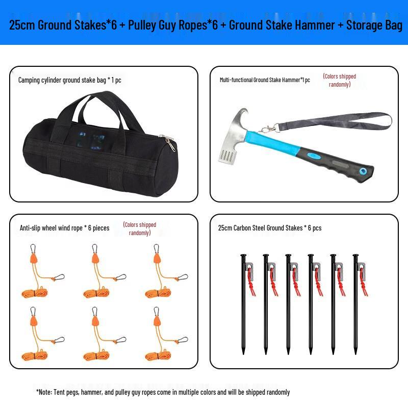 Camping Tent Stake and Rope Set with Storage Bag
