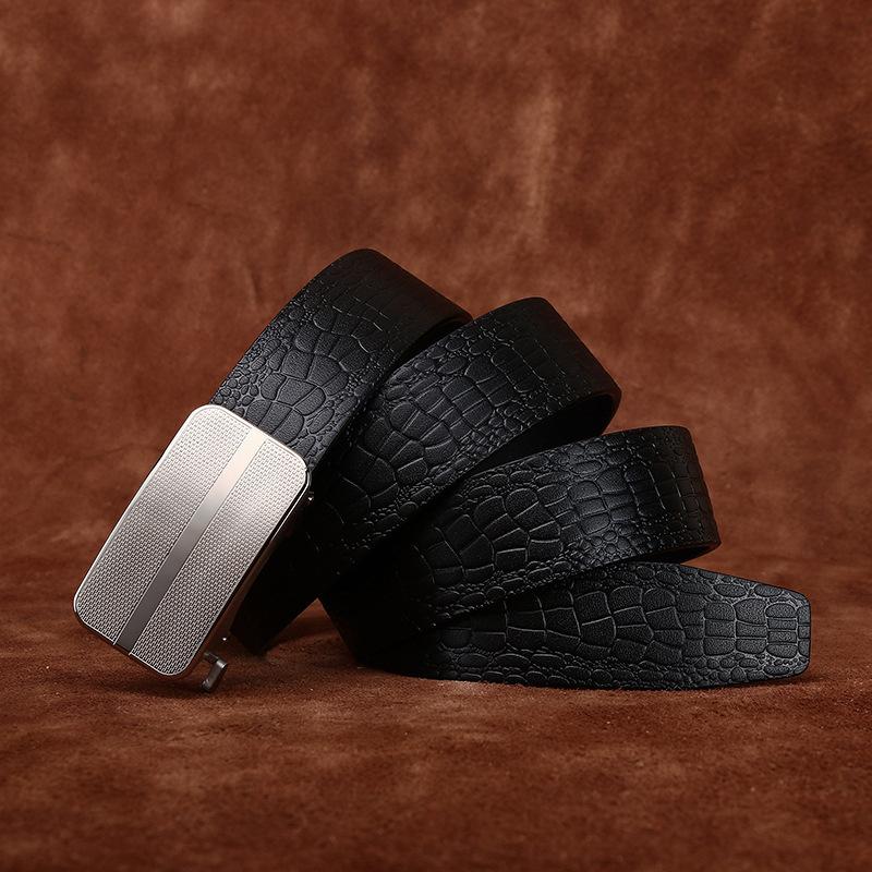 Fashion Trend Crocodile Pattern Stainless Steel Automatic Buckle Belt Men'S Genuine Leather First Layer Cowhide Business Dress Pants Belt