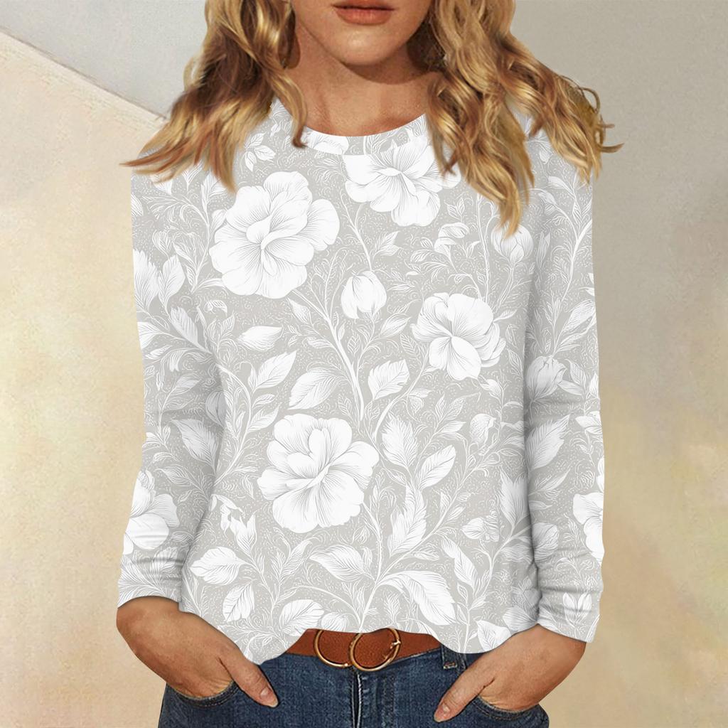 Mote for kvinner Blomstermønstret Hals Langermet Pullovertopp