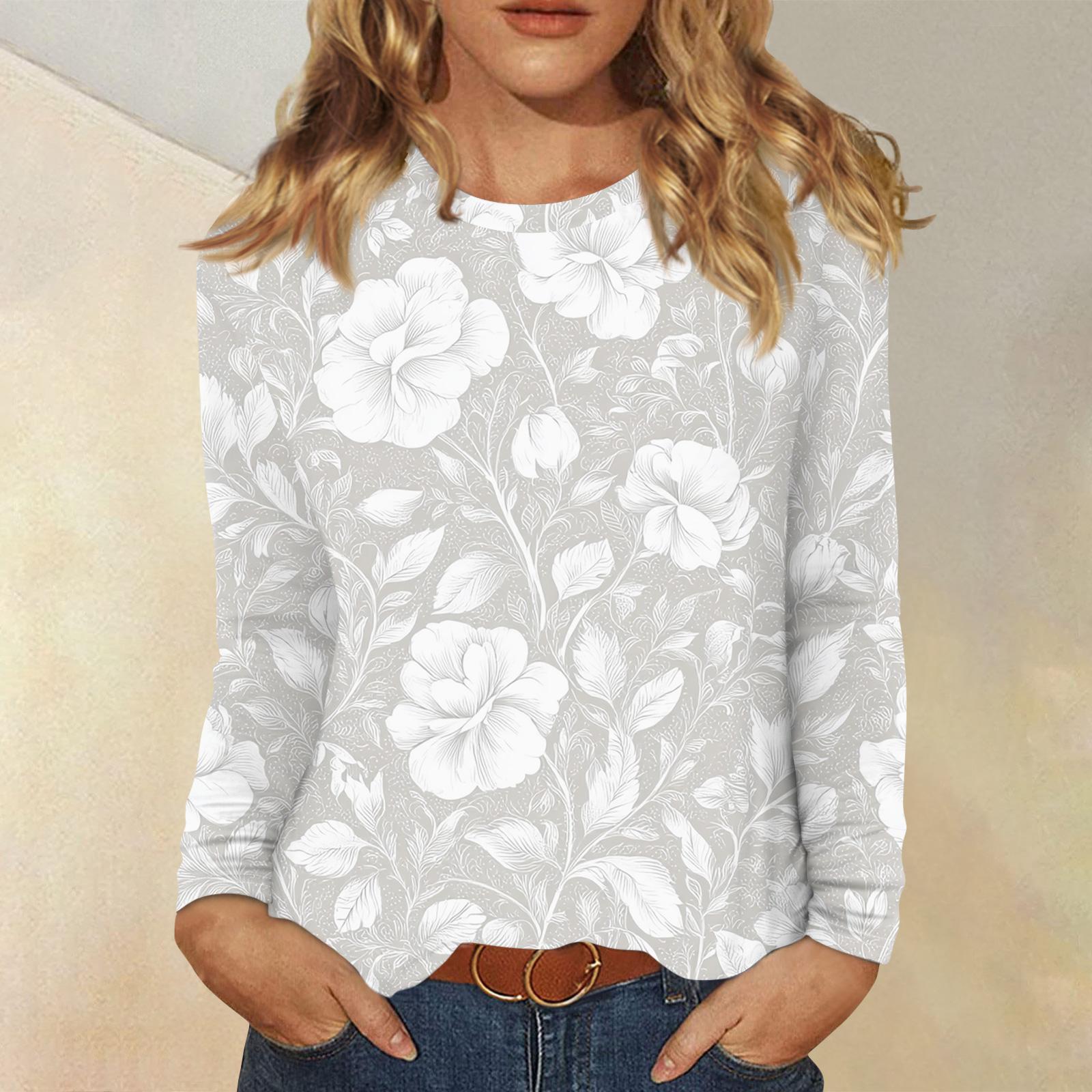 

Женский модный пуловер с цветочным принтом и длинными рукавами L белый