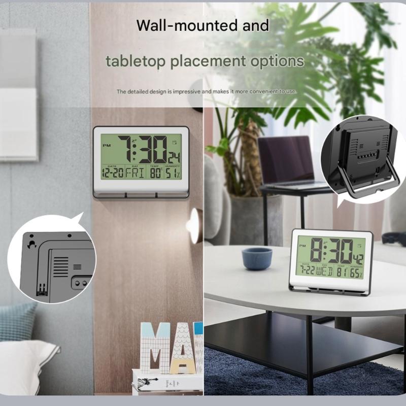 Wall Moutable Tabletop Digital Alarm Clock Large Screen LCD Temperature Hygrometer Display Backlight Battery Powered