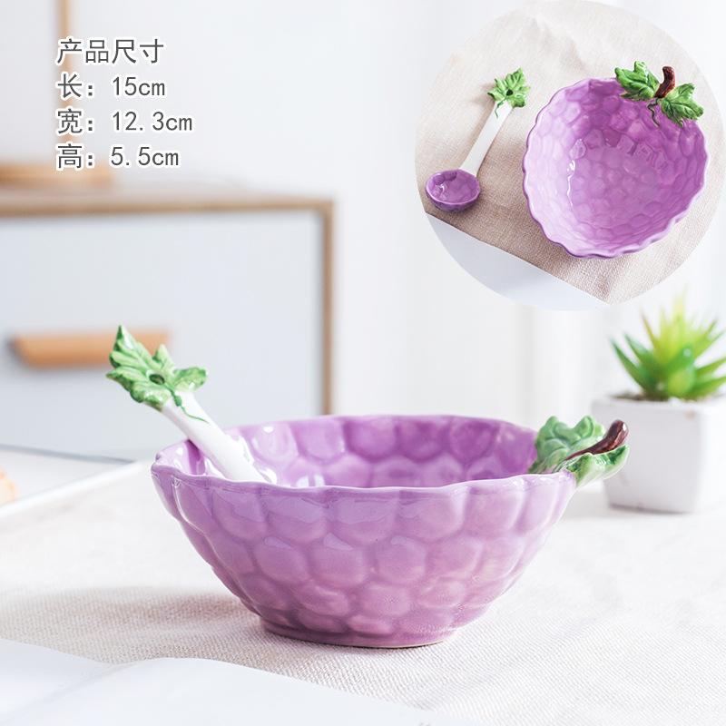 Creative Fruit Shaped Rice Bowl with Spoon Ceramic Household Vegetable Fruit Salad Dessert Bowl Restaurant Home Tableware