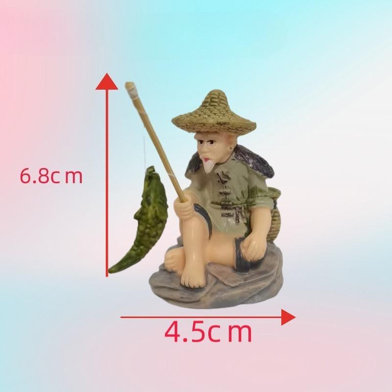 Fishing Old Man Resin Figure Statue Sitting Garden Aquarium Ornament Fisherman Scene Pool Micro-Landscape Bonsai Garden Craft