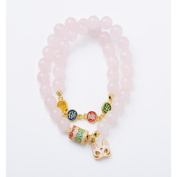 Yongxiang-style Beijing Incense Ash Glass Bracelet with Pink Porcelain Nine-tailed Fox and Gold Foil, Good Luck Bracelet, Gift for Best Friends