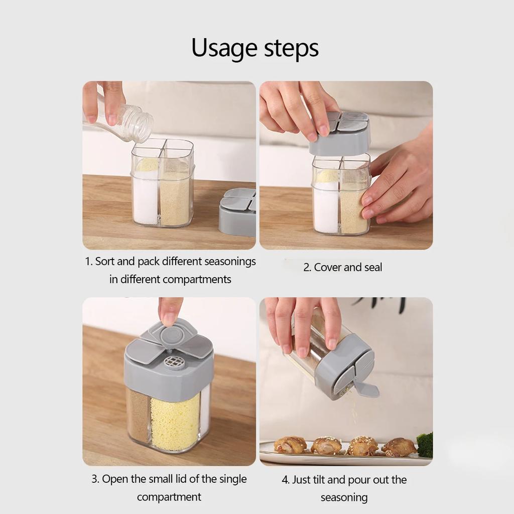 4 In1 Camping Seasoning Jar With Lids Transparent Spice Dispenser 4 Compartment For Outdoor Cooking BBQ Salt And Pepper Shaker