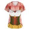 Women's V Neck Short Sleeve Work Shirt with Pockets Oktoberfest Print Medical Scrub Top Nursing Uniform Tee for Healthcare Professionals