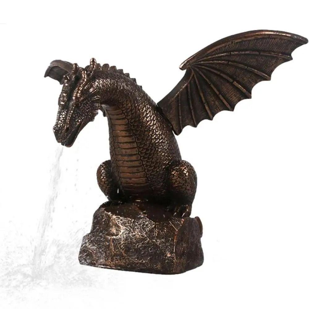Realistische Gartenbrunnen Drachenstatue Harz Drachenmuster Brunnen Sprühstrahl Drache Retro Wassersprühdrache Außen Dekoration