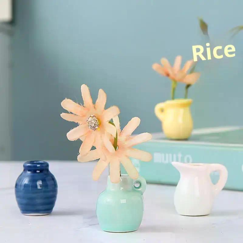 1Pcs Dollhouse Creative DIY Flower Arrangement Decorative Object For Home Kitchen Decoration Mini Ceramics Vase Fridge Magnet