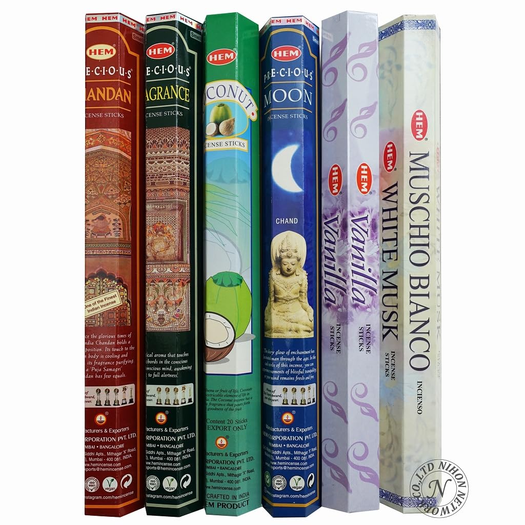 

HEM Hexagonal Incense Assortment Set of 6, Japan Network (Coconut/Sandalwood/Moon/Vanilla/White Musk/Fragrance) синий