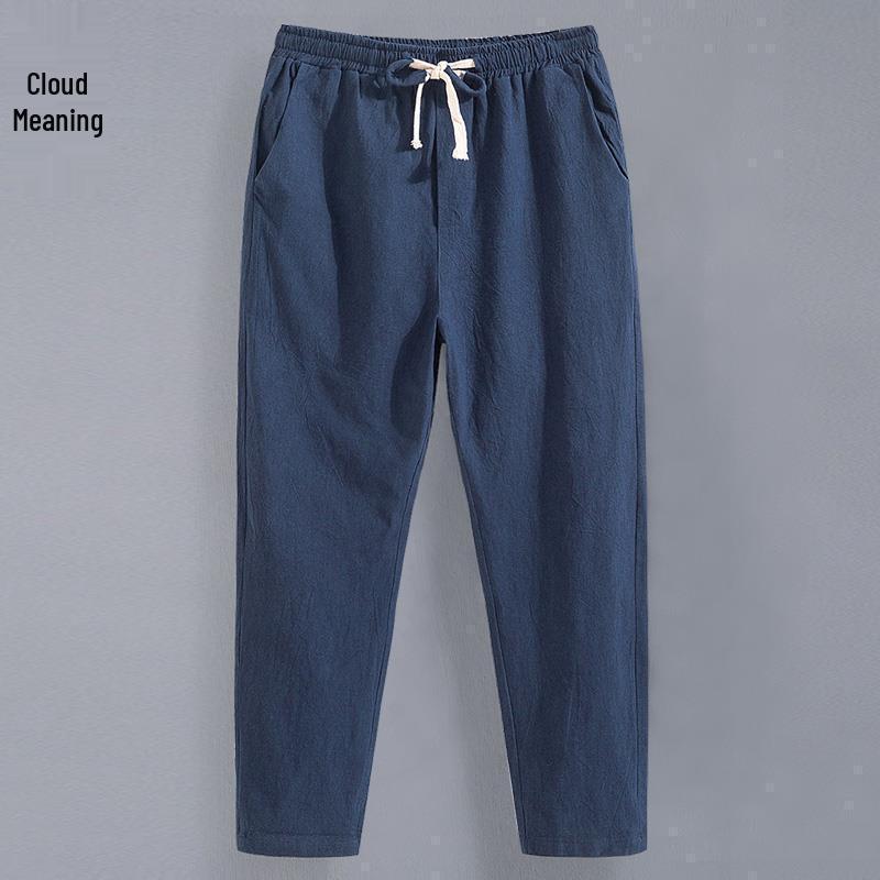 Men's Casual Linen-Cotton Nine-Point Trousers - Lightweight Straight-Fit Summer Pants