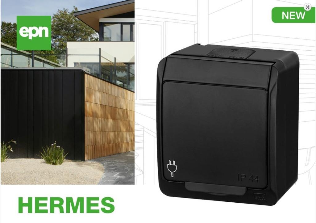 2-gang surface-mounted socket, IP44, black, HERMES
