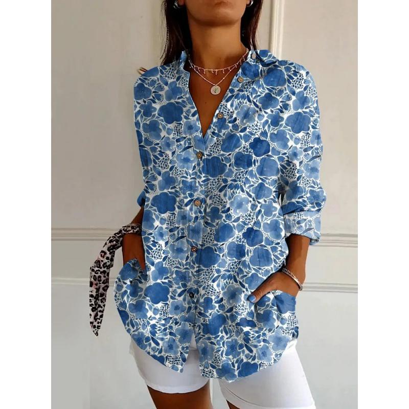 New Women's Long Shirt Summer Trend Long Sleeve Shirt Floral Pattern Printed 3D Shirt