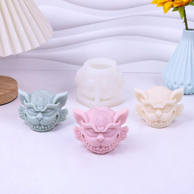 New Vicious Cat Head Silicone Candle Mold 3D Evil Cat Crafts Plaster Cement Resin Casting Molud DIY Soap Chocolate Cake Tool