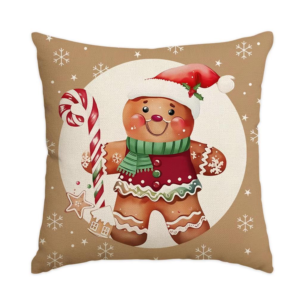 Khaki Christmas Pillowcases Candy Gingerbread Bakery Design Cushion Covers for Winter Holiday Home Sofa Decor