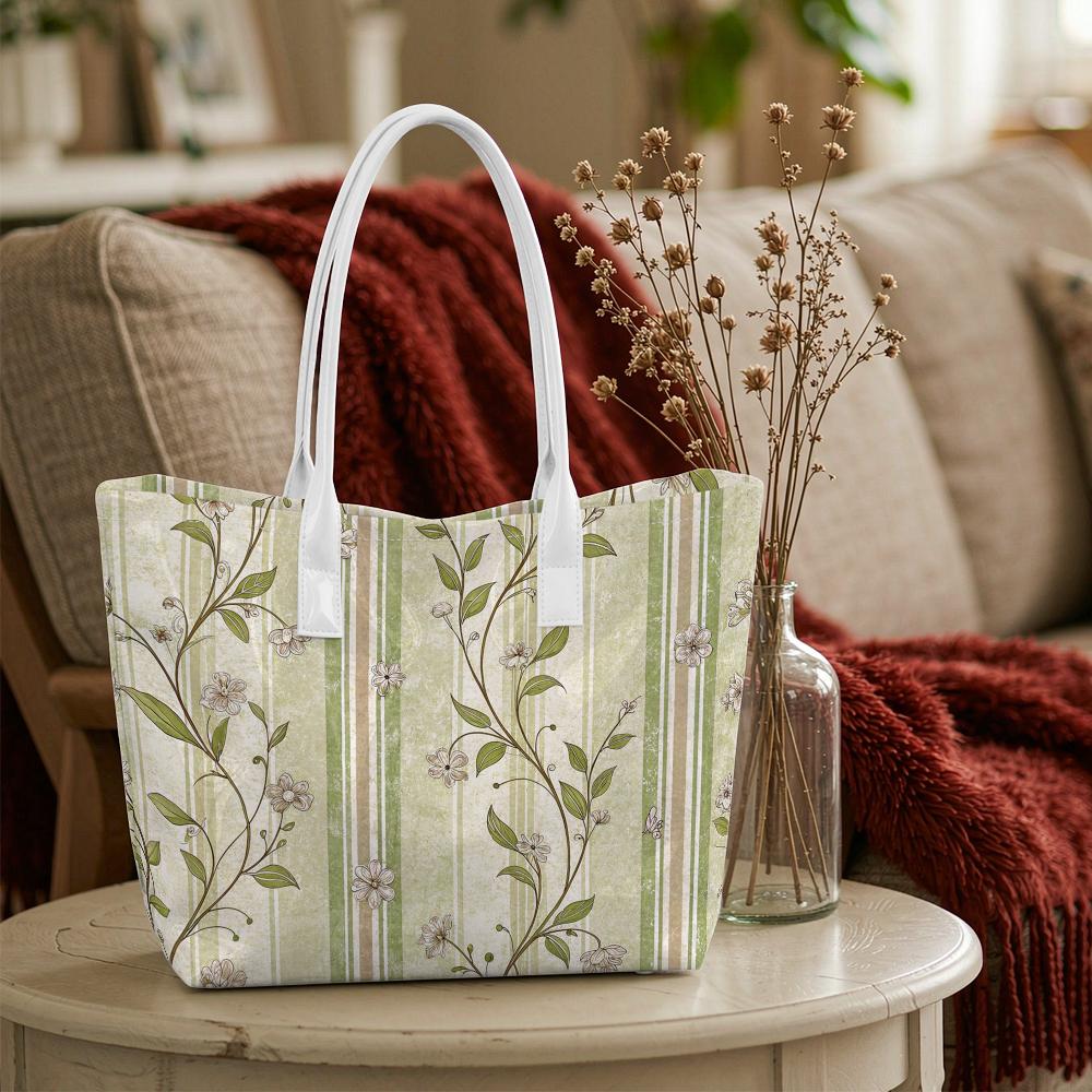Vintage Floral Print Casual Tote Bag for Daily Shopping Commute