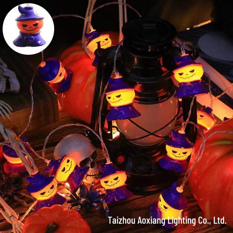Halloween LED String Lights - Pumpkin, Spider, Ghost, Horror Decor, Marigold Colored Small Lights