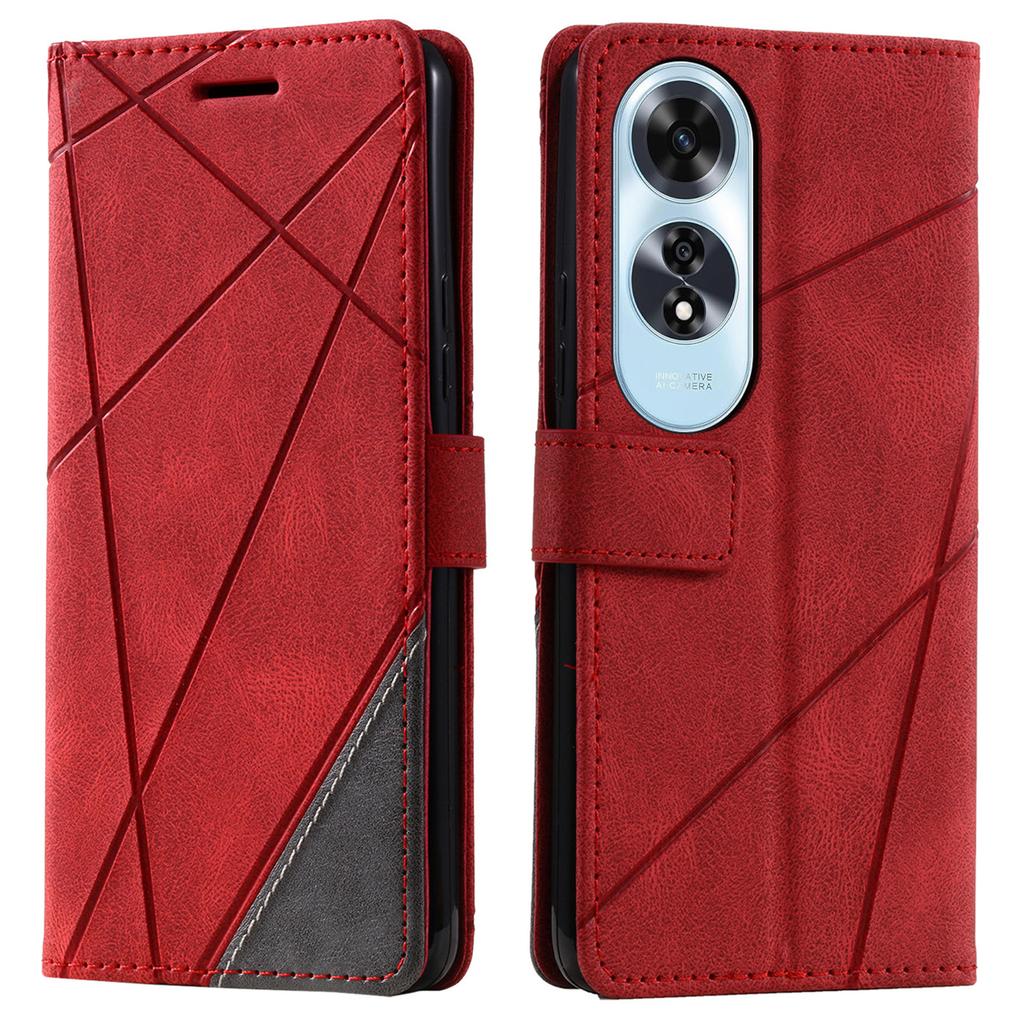 For Oppo A60 4G Case Imprinted Lines PU Leather Splicing Wallet Phone Cover