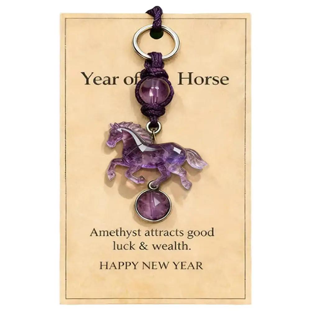Hot With Card Lucky Crystal Horse Hand-Carved Mini Figurine Horse Size Decorative Gift Statue Crystal Mini Decor C7S5