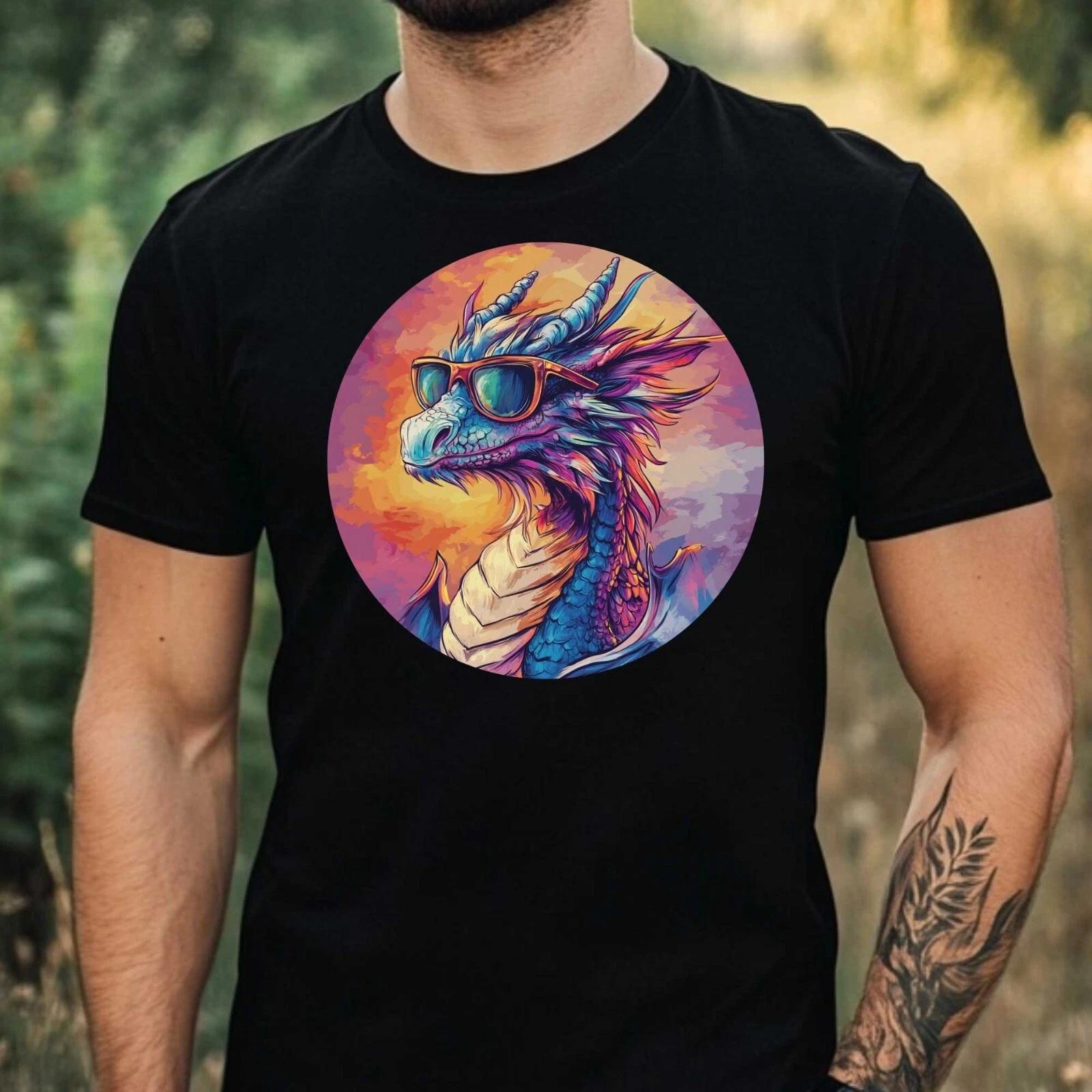 T-Shirt Herren Drache mit Sonnenbrille Motiv Baumwolle Größe XS bis 5XL XXXL