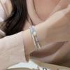 Handmade Sterling Sea Blue Topaz Bracelet With Freshwater Pearl Stackable Design Women Ins Style