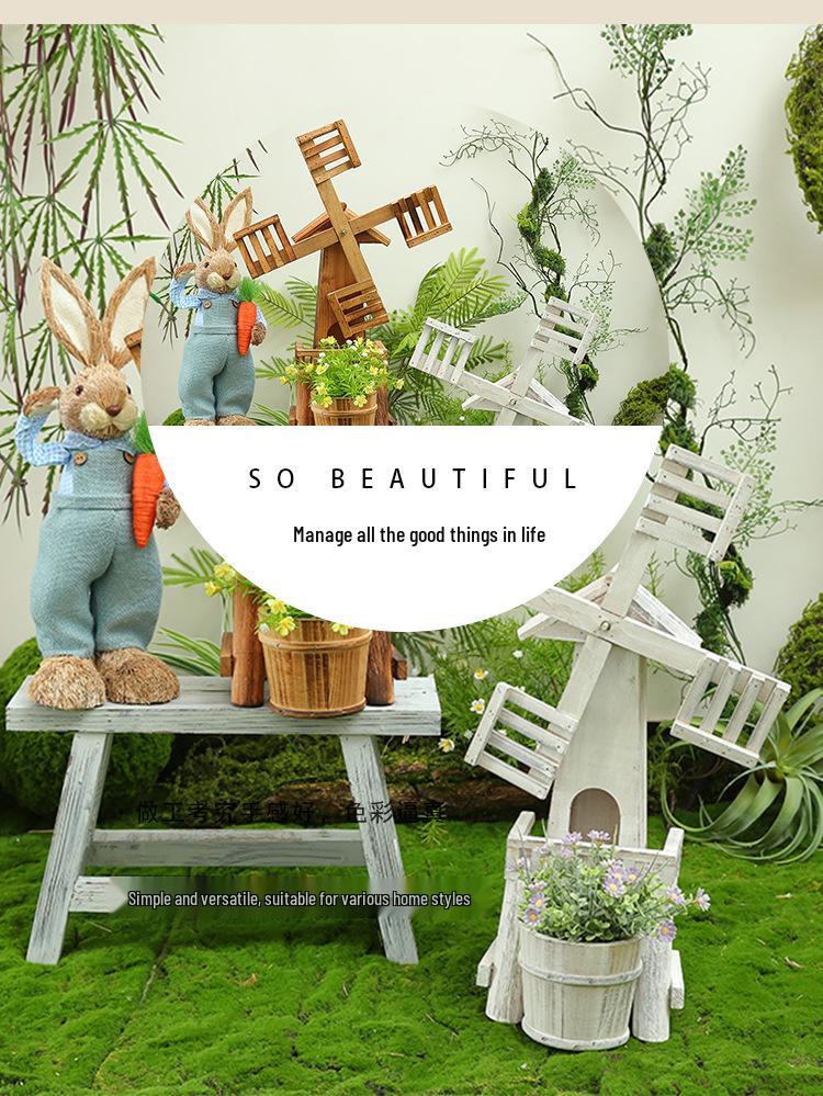 Neid Porzellan Windmühlen Ornament: Massivholz Miniaturlandschaft Gartendekoration - Kreative Waldserie für Kindergarten und Hofgestaltung