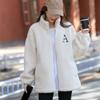 Yousheng Women Winter Coat Zip-up Stand Collar Letter Embroidery with Pockets Thick Plush Loose Solid Color Cardigan Jacket