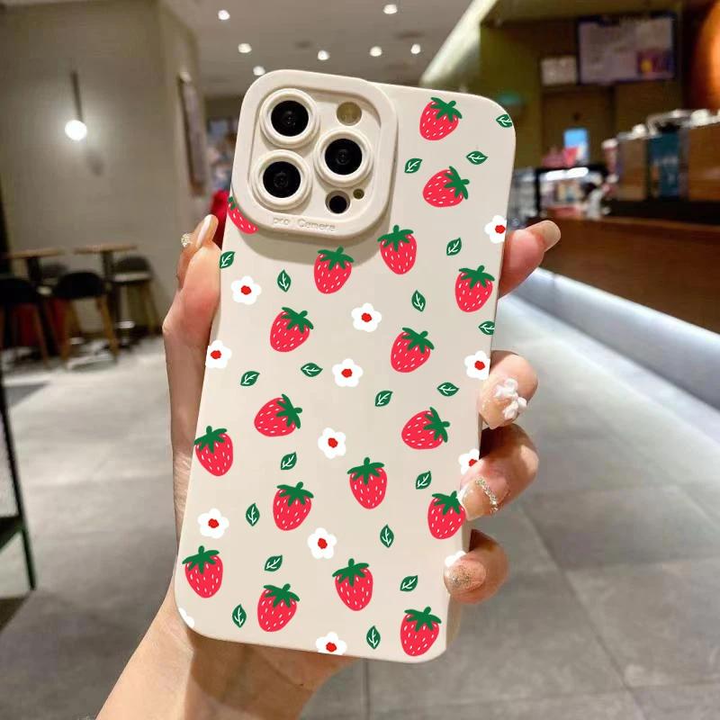 

Cute Cherry Pattern Phone Case For iPhone 15 14 13 12 11 Pro Max XS XR X 7 8 Plus 15 Shockproof Matte Soft Silicone Bumper Cover For iPhone 15 ProMax