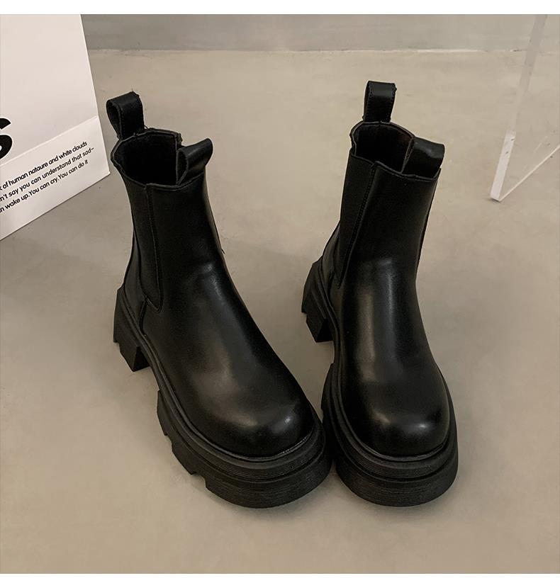 Black versatile thick heel platform Martin boots women's 2025 new summer thin small retro heightening short boots