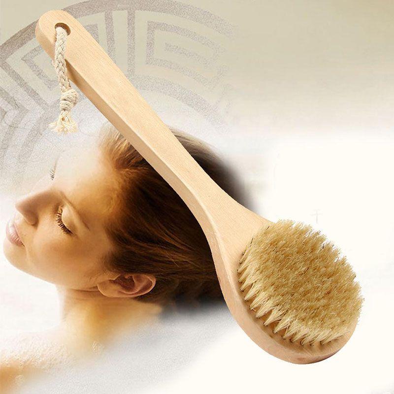 Natural Wooden 10" Bristle Body Bath Brush Massager Shower Back Scrubber Spa