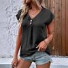 Spring and summer foreign trade women's clothing cross-border new products European and American tops solid color buttons fashion short sleeves women