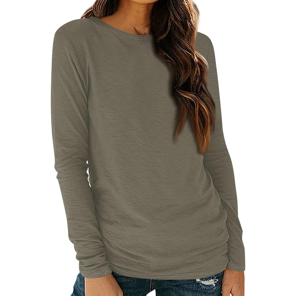 Damer Langermet Rund Hals T-skjorter Basic T-skjorte Casual Topp Høst Trendy Tunika Antrekk Tettsittende T-skjorter