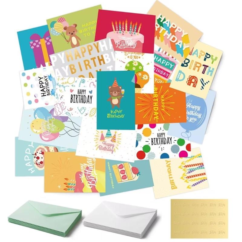 24 Pcs Birthday Card Set 3D Cake Birthday Card Greeting Card with Envelope Birthday Gift for Children Man Dad Husband