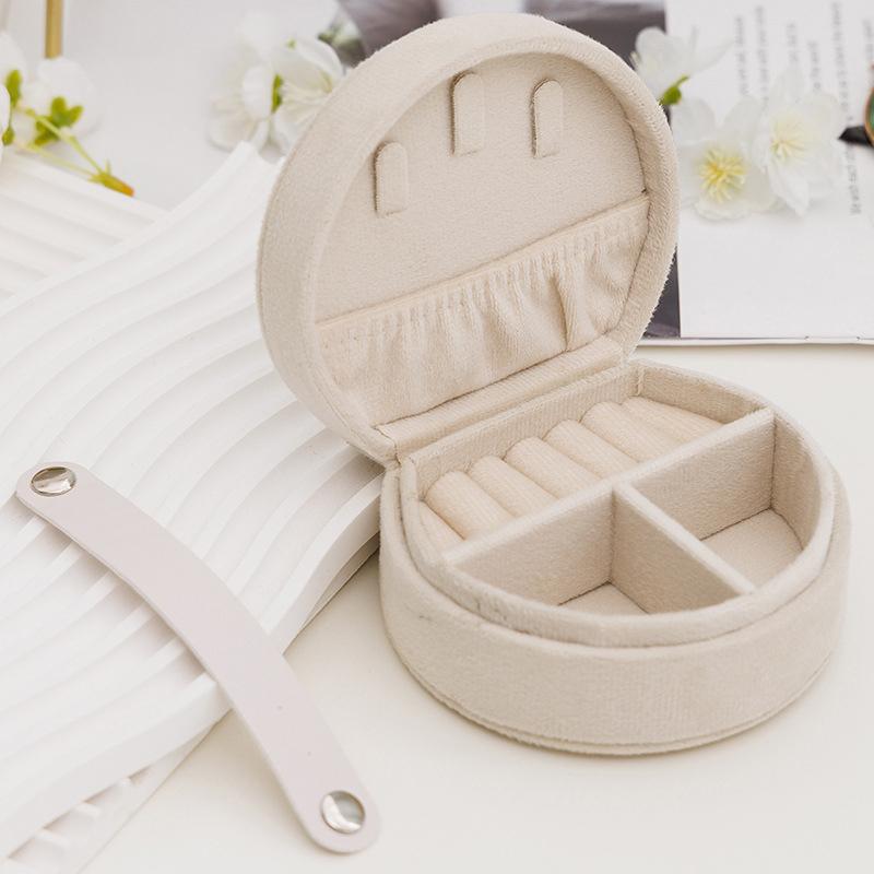 Round Velvet Travel Jewelry Box - Portable Organizer For Rings Earrings Necklaces