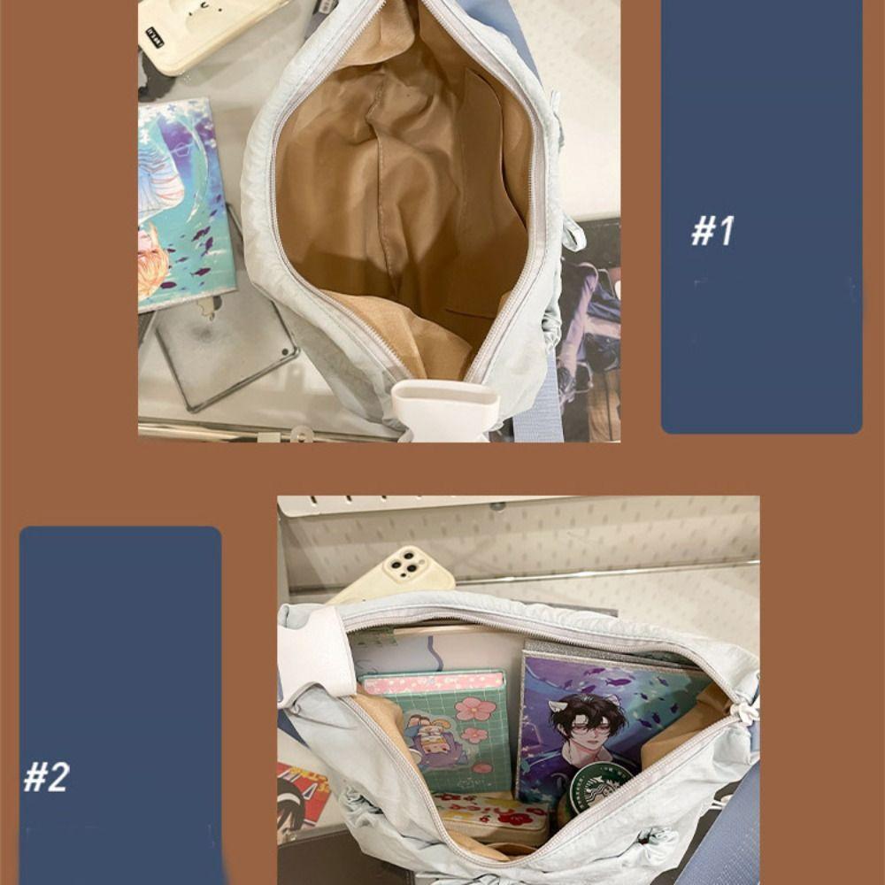 Korean Style Bow Crossbody Bag Pleated Drawstring Bag Cute Nylon Shoulder Bag  Travel