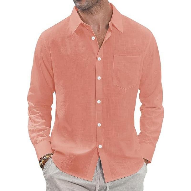 Camicia Casual da Uomo a Maniche Lunghe, Monocolore, Bottoni, Puro Cotone