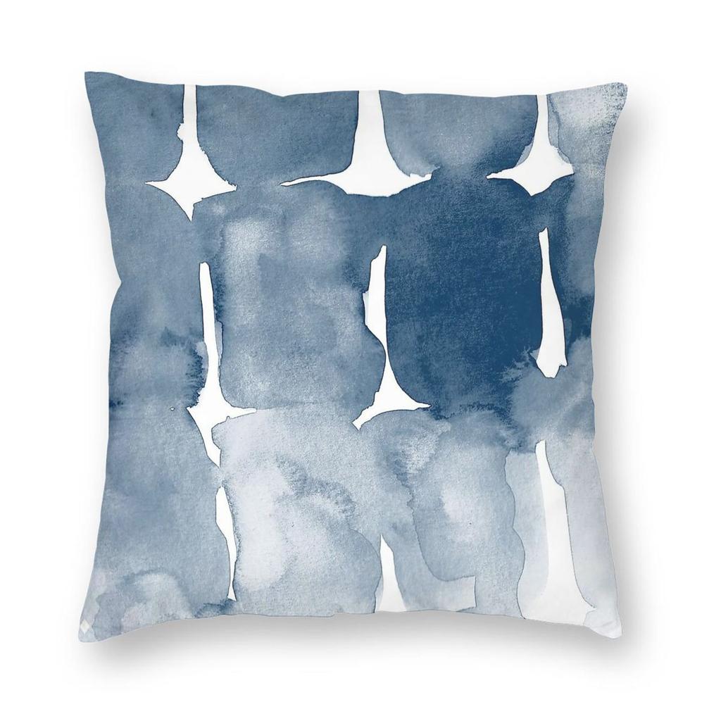 Navy Blue Hamptons Watercolour Square Pillowcase Polyester Linen Velvet Printed Zip Decor Pillow Case Home Cushion Cover