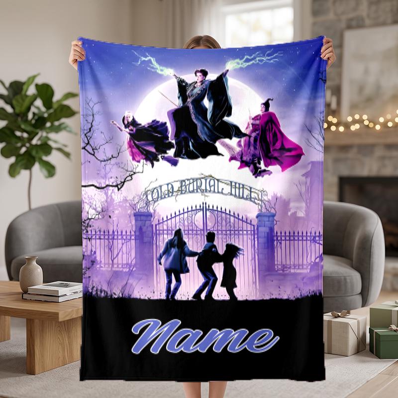 Hocus Pocus Custom Flannel Blankets Soft Warm Cozy Throws for Home Decor Holiday Gifts
