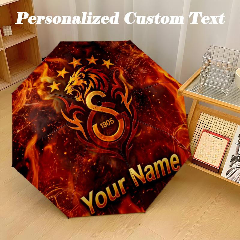 8 Rib Auto Folding Umbrella Galatasaray FC Print Custom Name Text Portable Rain Gear