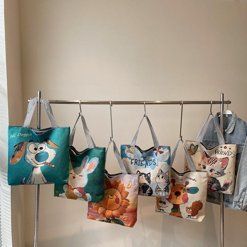 Large capacity linen canvas shoulder bag women's bag new trendy versatile cute leisure bag handbag