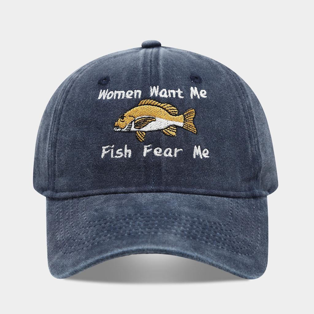 Women Want Me Fish Fear Me Embroidered Cotton Baseball Cap For Sun Protection