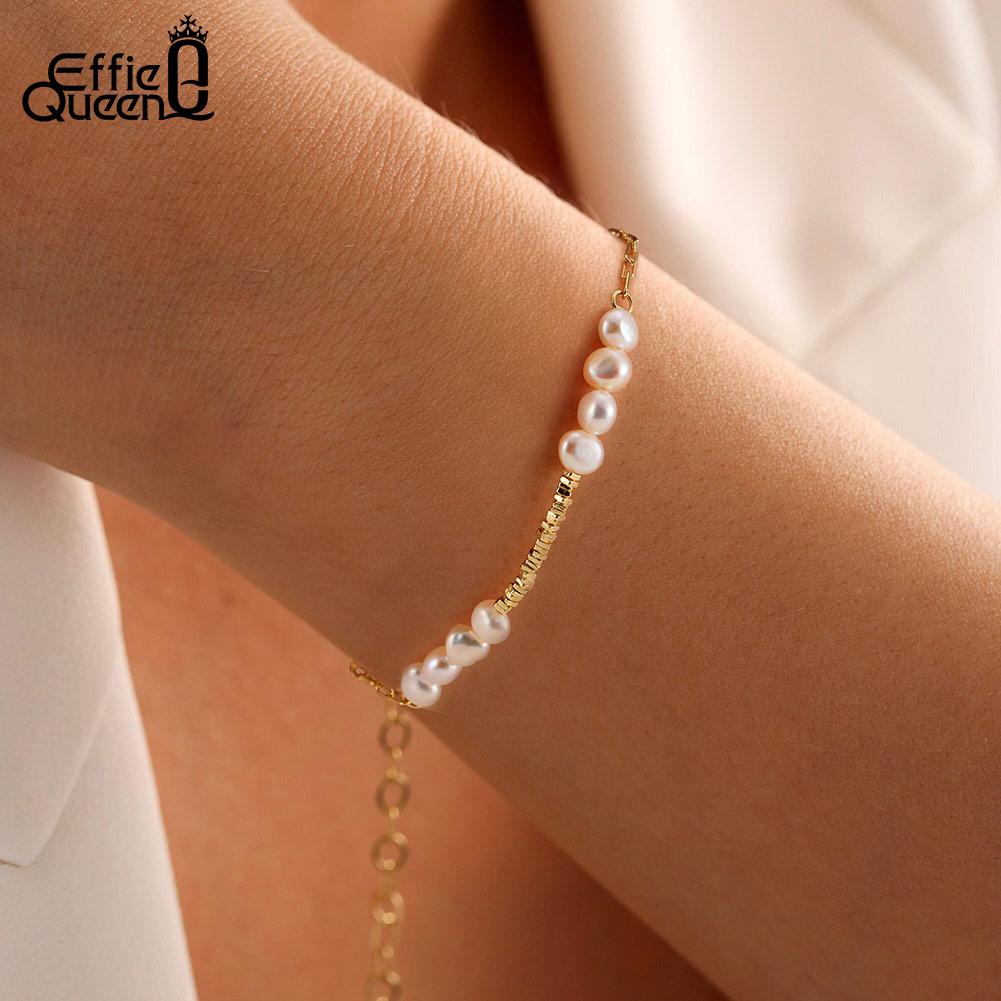 EFFIE QUEEN 925 Stelring Silver Beaded Bracelets Natural Freshwater Pearl Women's Hand Chain Bracelet Trendy Jewelry Gift GPB37